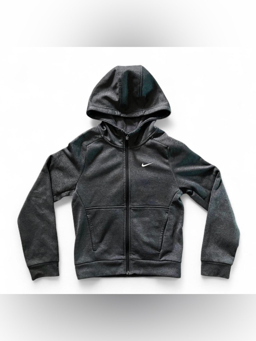 Nike Therma-FIT Full Zip Hoodie Charcoal Gray Swoosh Warm Kids XL Extra Large